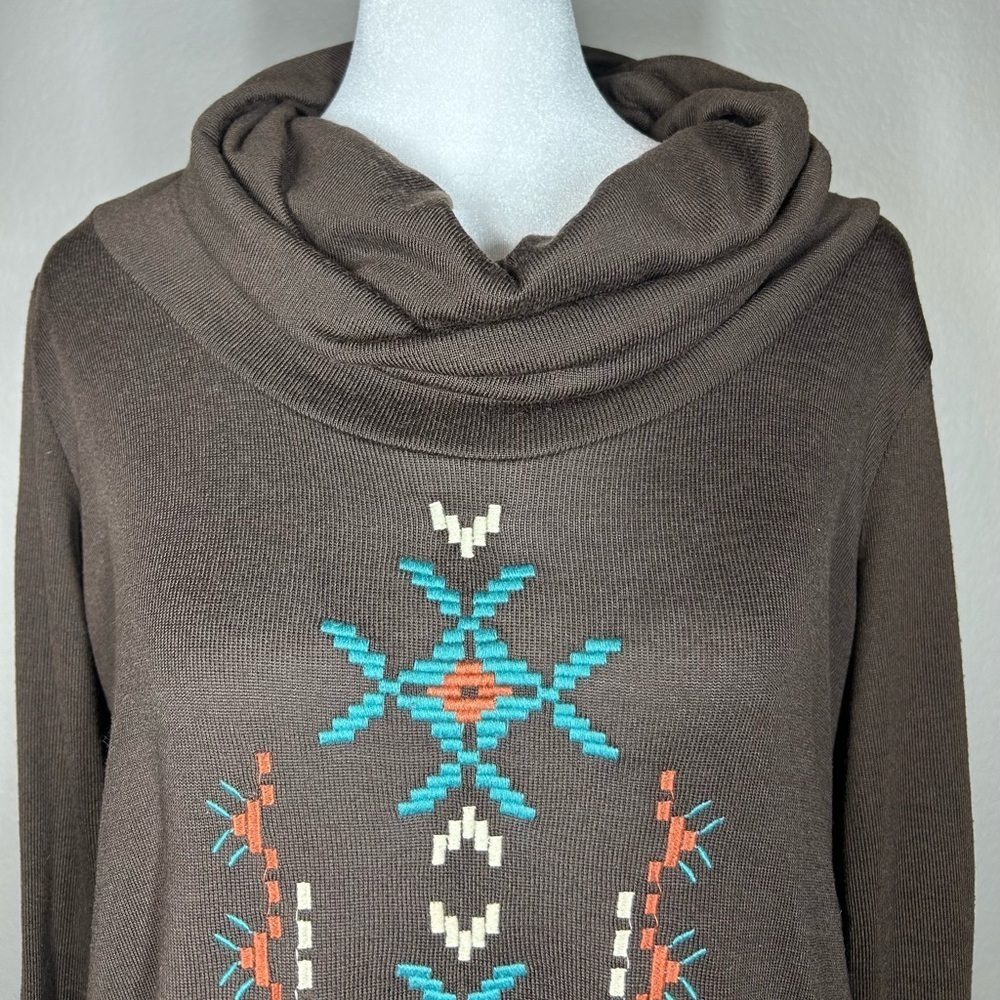 Womens Roper Brown Cowl Neck Tribal Embroidered Western Cowgirl Sweater Sz Sm - Picture 4 of 11
